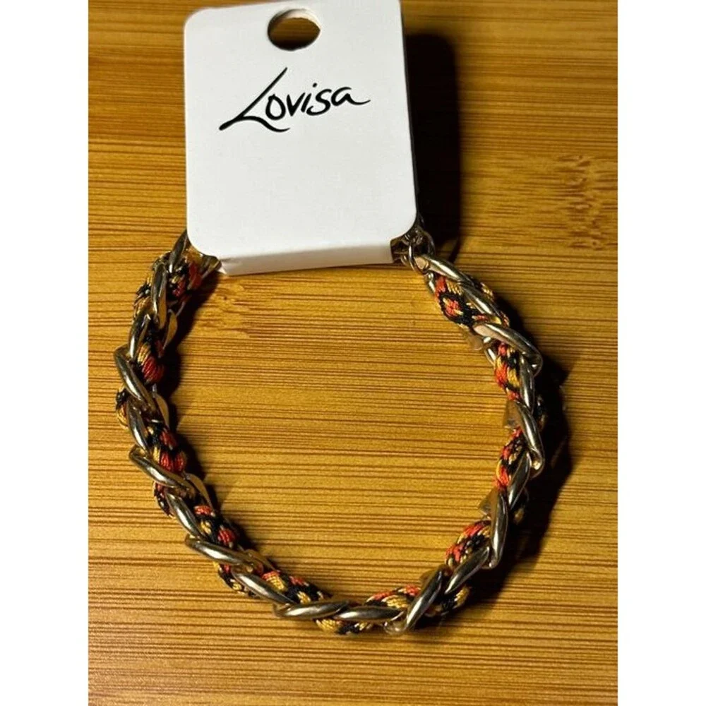 Lovisa Gold Chain Braided Cord Bracelet Orange Black Boho Style New with Tags